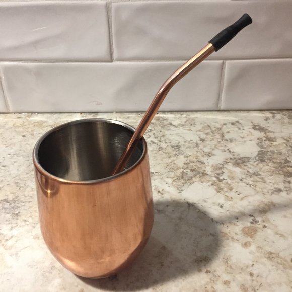 Copper Basket, Cup and Straw - Picture 2 of 4
